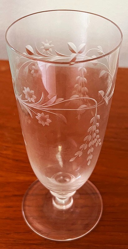 Vintage Etched Crystal Water Glassware – 7″ – 1940s 1950s – Excellent Condition