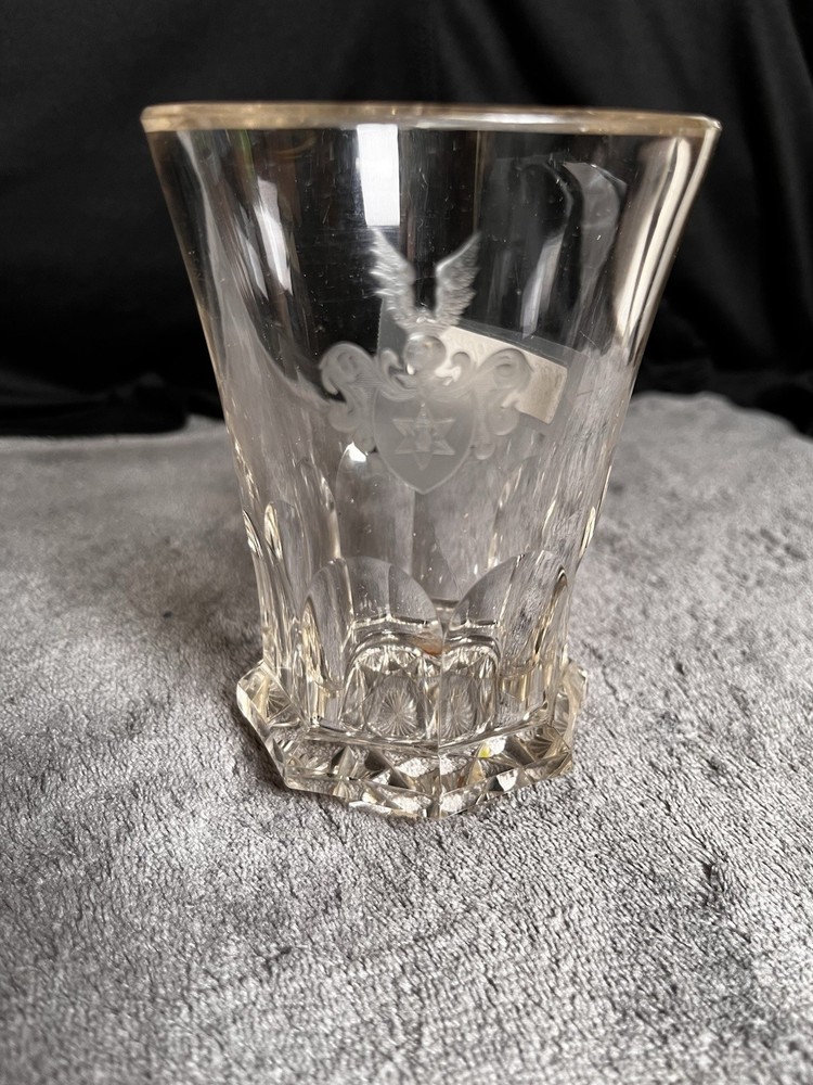 Antique 1850’s Cut Glass Beaker Reactive 365 Nm Glows Heavy