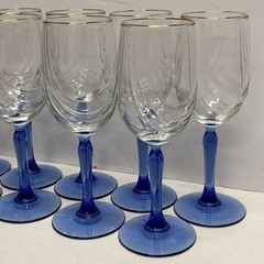 Libbey/Lenox Cobalt Blue Swag Draped Wine Glasses Barware Gold Rim Vintage Set/9