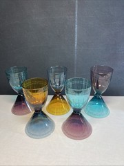 5 Vintage Fifth Ave. Crystal Colorful Etched Reversible Martini/cordial Glasses