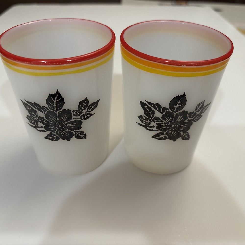 Vintage Hazel Atlas Ovide Platonite Black Rose Glasses (Set Of 2)