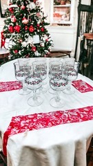 Vintage Set of 10 Libbey Christmas Holly Berry Glasses Gold Rim,Pedestal Style
