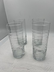 Vintage Set Of 4 Libbey Crisa Clear Ribbed Glass Tumblers 16 Oz. 6 3/4”