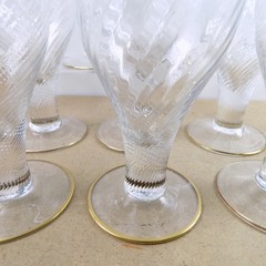 10 Carlo Moretti Murano Glass C84 Large Crystal Glass Goblets Swirl Gold Edge