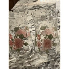 Vintage Pink Roses Glasses Cottage ,French Country Shabby Chic Set of 2-Gibson