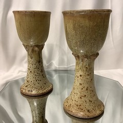 Vintage Pottery 7.25” Wine Goblets Signed By The Artist – Set of 2