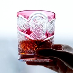 Premium Pink Colored Whisky Glass 250ml Hand Carved Edo Kiriko Glass Artwork