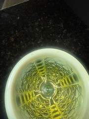 Vintage Fenton Uranium Topaz opalescent Wine Goblet, Daisy&Button, Rare! Glows