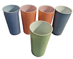 5 Vintage Hazel Atlas Moderntone Platonite Pastel Tumblers circa 1950