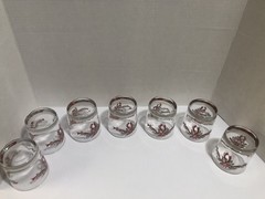 Vintage 7 Anchor Hocking Poinsettia and Ribbon Rocks Glasses Christmas Barware