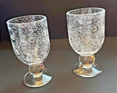 Vintage Bubble Glass Goblets Pair Seeded Art Glass Ball Stem Decorative Glasses