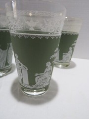 VTG WEDGEWOOD JASPERWARE GREEN GRECIAN GLASSES 12 OZ. SET OF 7