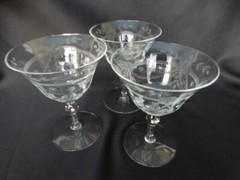 Clear Grey Cut Horizontal & Floral Design 7oz Low Sherbet Unknown Maker UNK1585