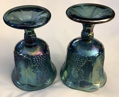 Vintage Set Of 2 Indiana Blue Carnival Glass Harvest Grape 8oz Goblets 5-1/4”