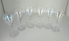 Set of 6 Vintage Iridescent Crystal Wine / Dessert Glasses – 6.75” Tall