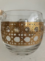 5 Vintage MCM Culver Cannella Roly Poly 22 K Gold Cane Pattern Cocktail Glasses!