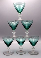 MCM Bayel France Emerald Green Crystal Martini Pitcher Set 6 Glasses Stirrer
