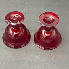 Vintage Ruby Red Hand Blown Glass Dessert Coupe Sherbet Set of 2 Art Deco Pontil