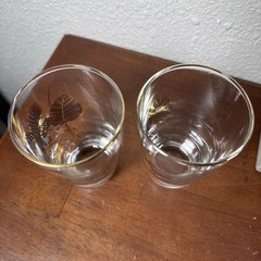Libbey Gold Leaf Tumbler, Juice Glasses, Clear Unfrosted Gold Rim, Set of 2