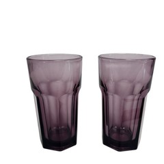 Libbey Set of 2 Paneled Purple Glass Duratuff Gibraltar 8 Oz Tumblers 4.5 inch