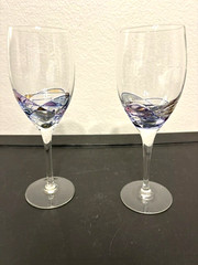 2 NEW Wine Glasses Milano Romanian Hand Painted Mosaic 8.5″ Tall, 12 oz.