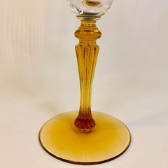 Tiffin-Franciscan Julia Optic Panel Amber Stem Water Goblet Art Deco 7 7/8″