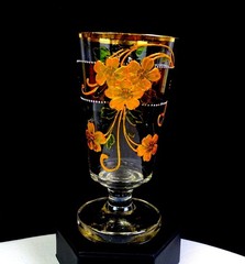 Novy Bor Glassworks Bohemian Art Nouveau Enamel Floral 5 5/8″ Wine Glass 1920s