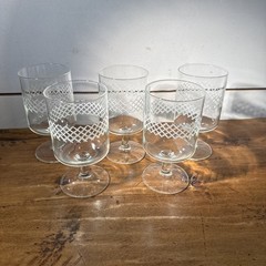 Vintage Hand Cut Criss Cross Water Glasses – Set of 5