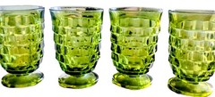 Vintage Indiana Whitehall Avocado Green Cubist Juice Glasses 6 oz – Set Of 4