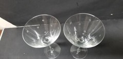 2 VTG CRYSTAL POLKA DOTS ETCHED WINE MARTINI GLASSES 7 1/2″