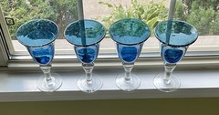 4-piece Set Artland Iris Slate Blue 8” Hand Blown Bubble Glass Goblets EXCLNT