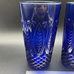 Vintage Royal Sapphire Cobalt Blue Glasses Pressed Glass France Set Of 2 1960s