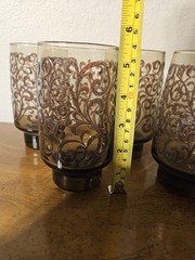 Libbey Glass 5.5″ Prado Brown Scroll Tawny Brown Glass 16 oz Tumblers SET OF 4