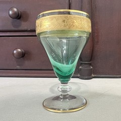 Bryce Bros Uranium Glass Sherbet Glasses Set 8 Green Gold Encrusted Elegant