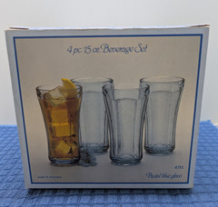 4 Indiana Glass 15 oz Recollection Madrid Blue Glass Tumbler Glasse New Box vtg