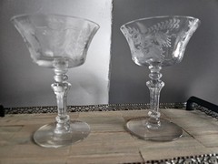 Tiffin Fuchsia Etched Gorgeous Champagne Sherbet Goblets And Glasses
