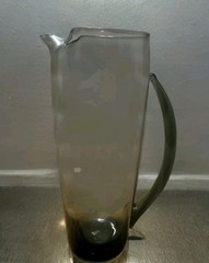 Vintage Morgantown Glass NORMANDIE Smoke Gray 10″ Cocktail Pitcher +3 Libbey…