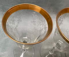 3 Morgantown PRISCILLA Water/Wine Glasses Gold Encrusted Rims 6 5/8”