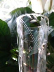 MCM Sevron Clear Glass Gray Wheel Cut By Candlelight Flowers Parfait Glass EUC