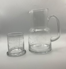 Vintage Etched Floral Glass Bedside Carafe & Tumbler Water Set.