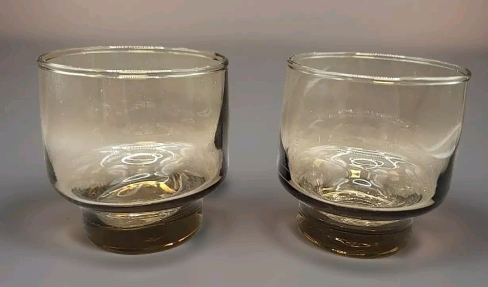 Vtg Set Of 2 LIBBEY Tawny Brown Smokey 5oz Footed Glasses Bar Ware 1970s EUC!