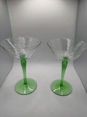 Rare Vintage Tiffin 14187 Green Spiral Optic Uranium Champagne Sherbet Glasses