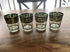 4 VTG MCM Cera Green Golden Grapes&Columns Old Fashion Cocktail Glasses,8 Total