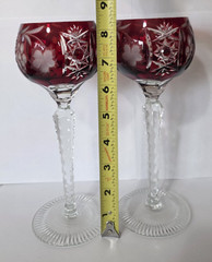 Pair of AJKA MARSALA Ruby Red Cut To Clear 24% PBO Crystal Hock Wine Glasses
