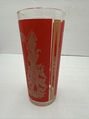 Vntg 1960’s Culvers Red & Gold Siam Thai Goddess 4 High Ball Glasses 6.25” Tall