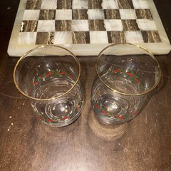 Vintage Libbey Holly Ribbon Tulip Glasses SET OF 2 Drinking Tumblers Gold Rim