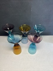 5 Vintage Fifth Ave. Crystal Colorful Etched Reversible Martini/cordial Glasses
