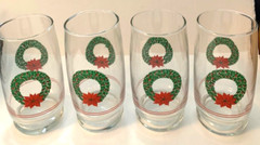 Libbey for JC Penney Boxed Set of Four 5 1/8” Christmas Wreath Glasses 1983