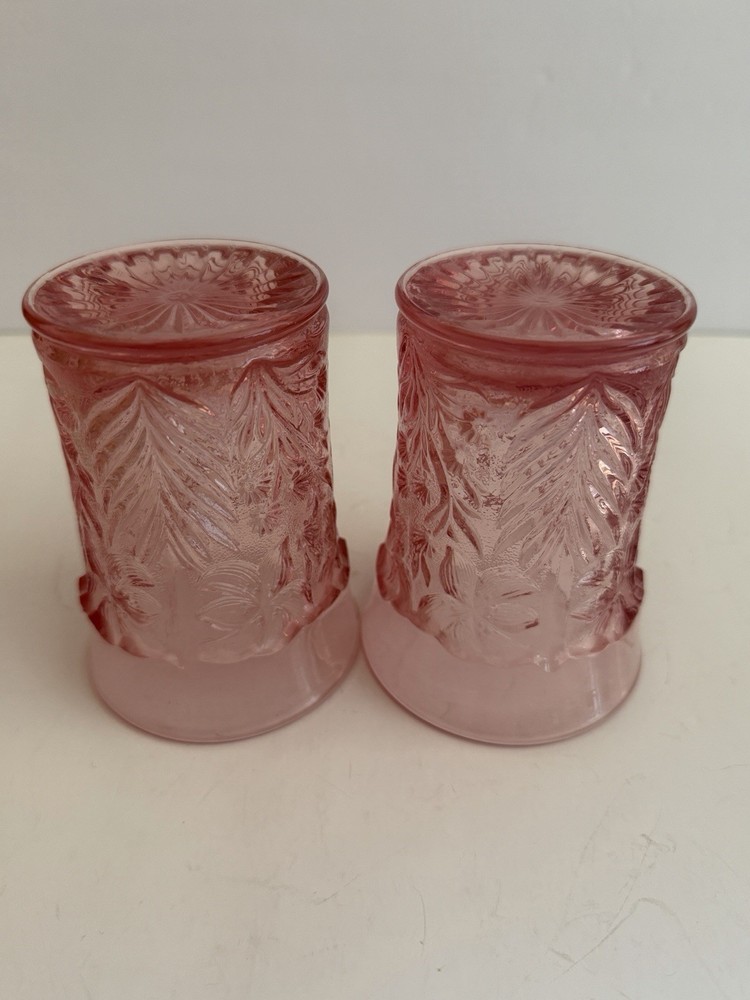 2 VTG L E Smith Glasses Pink Tiger Lily Drinking Drink Ware Glass 4.25”T 3.25”W