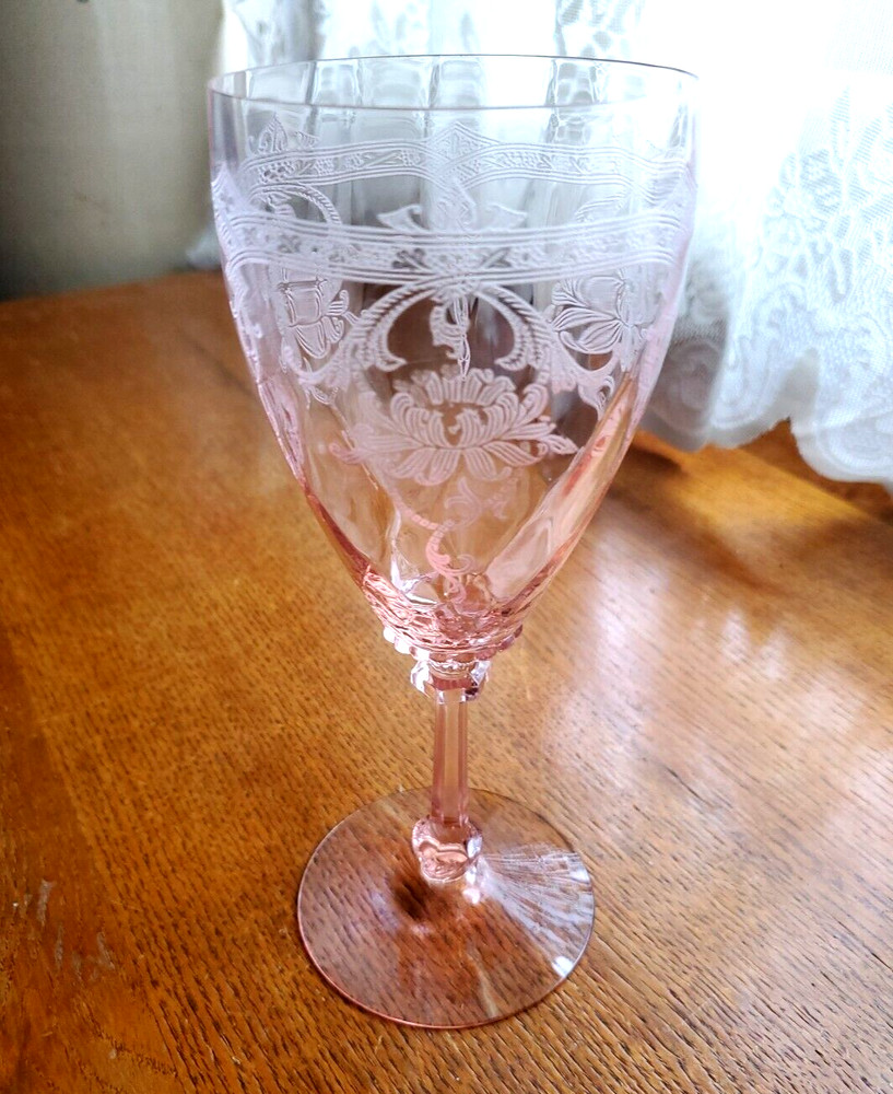 HTF HEISEY Old Dominion 8 Inch WATER GOBLET Flamingo Pink Stem – Empress Etch